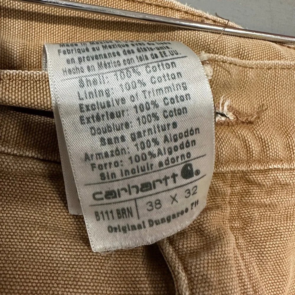 Carhartt B111 BRN Flannel Lined Distressed Work‎ Pants Brown 38x32 Dungaree Fit